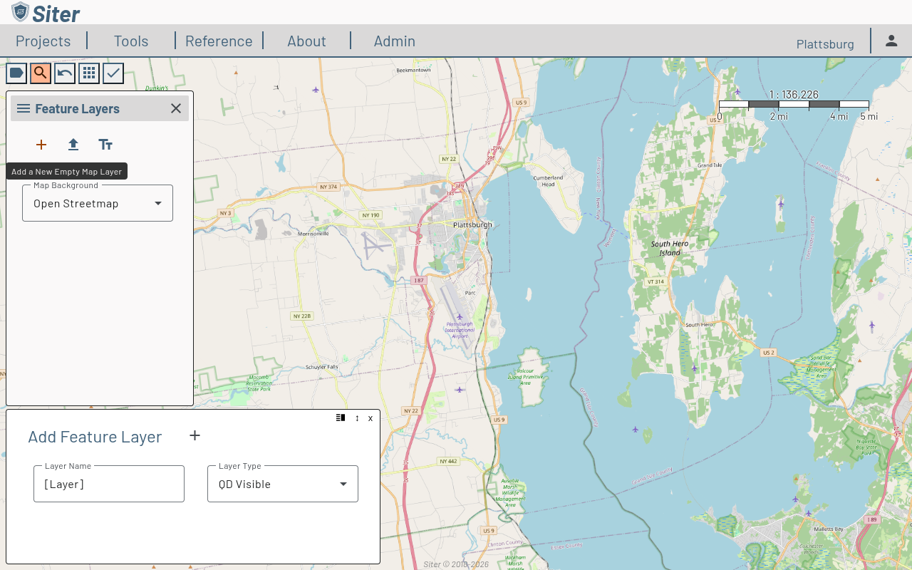 Add Feature Layer panel with Layer Name and Layer Type fields