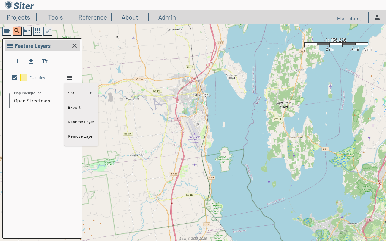 Layer context menu showing Sort, Export, Rename Layer, and Remove Layer options