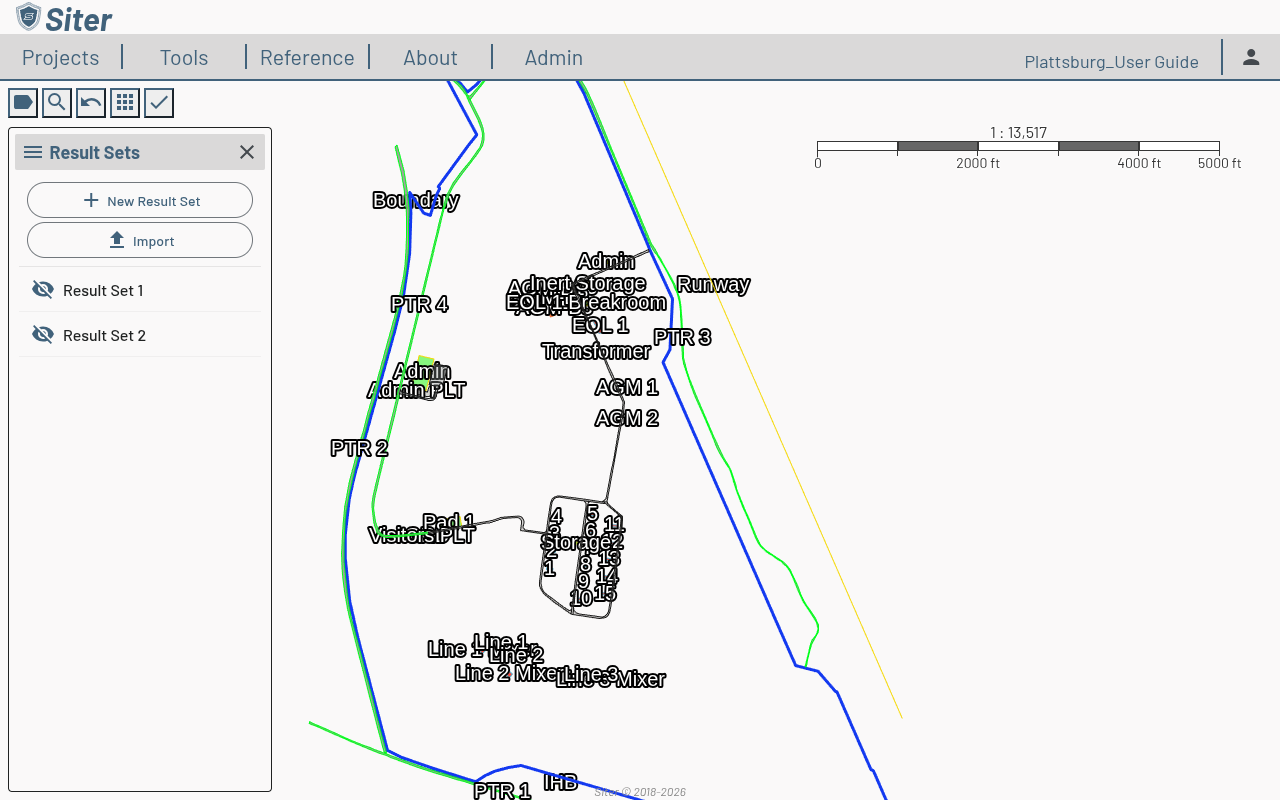 Result Sets sidebar with New Result Set and Import buttons and two saved Result Set rows