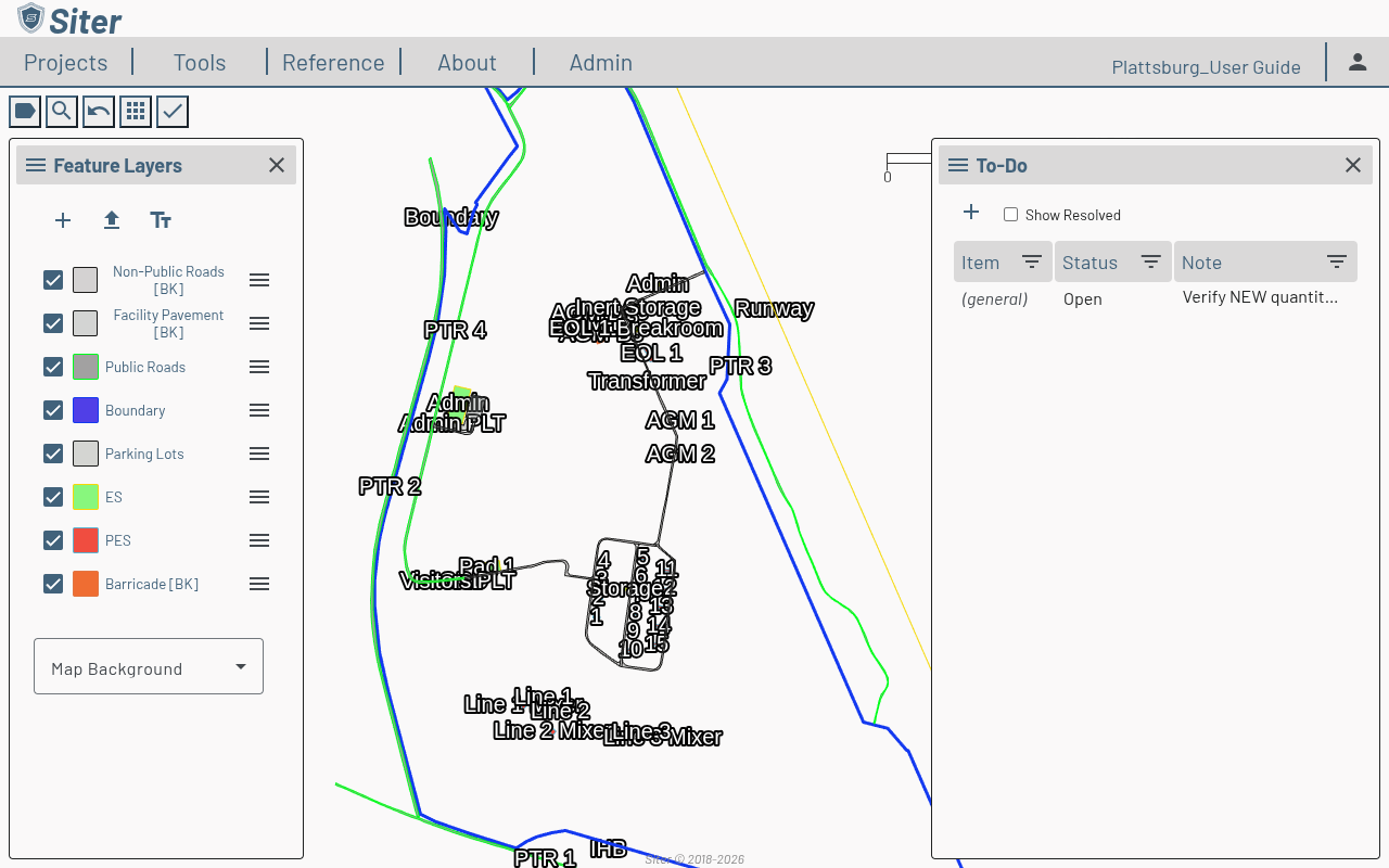 To-Do panel open on the right side of the map, listing an item with Item, Status, and Note columns and a Show Resolved toggle